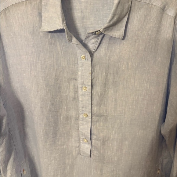 J.Mclaughlin LINEN Fallon Loose Fit Blouse Popover Women's Sz. Med Light Blue - Picture 2 of 11